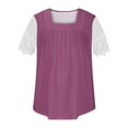 thumbnail image 3 of Purple S WIZUTIZ Plus Size Tops for Women up to 30% Off Elegant Cotton Soft Fluffy Fashion Tshirt Ladies Comfy Crew Neck Tops Trendy Short Sleeve Tshirts Summer-Beach Plain Tee Plus Solid Shirts T-sh, 3 of 5