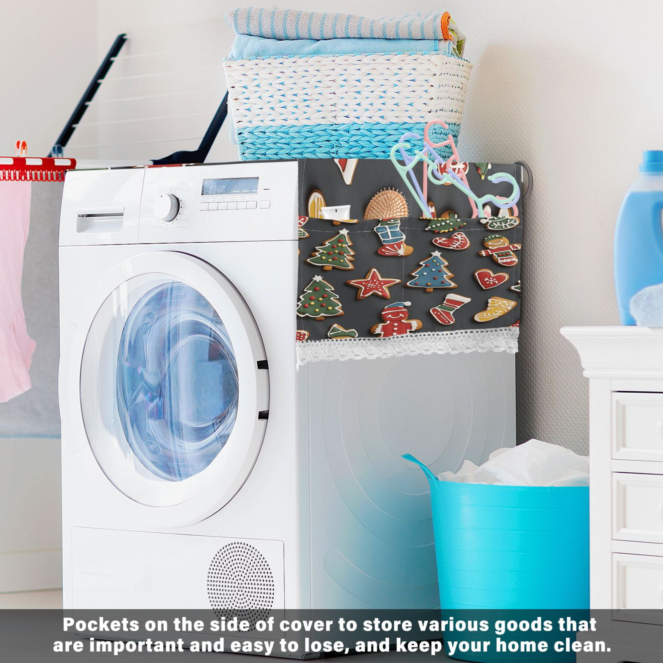 Gingerbread Man and CandyWasher and Dryer Covers Dust-Proof and Oil Resistant Fridge Cover with 4 Storage Pockets Washing Machine Top Cover for Laundry Kitchen Home 51.2 x 22 In