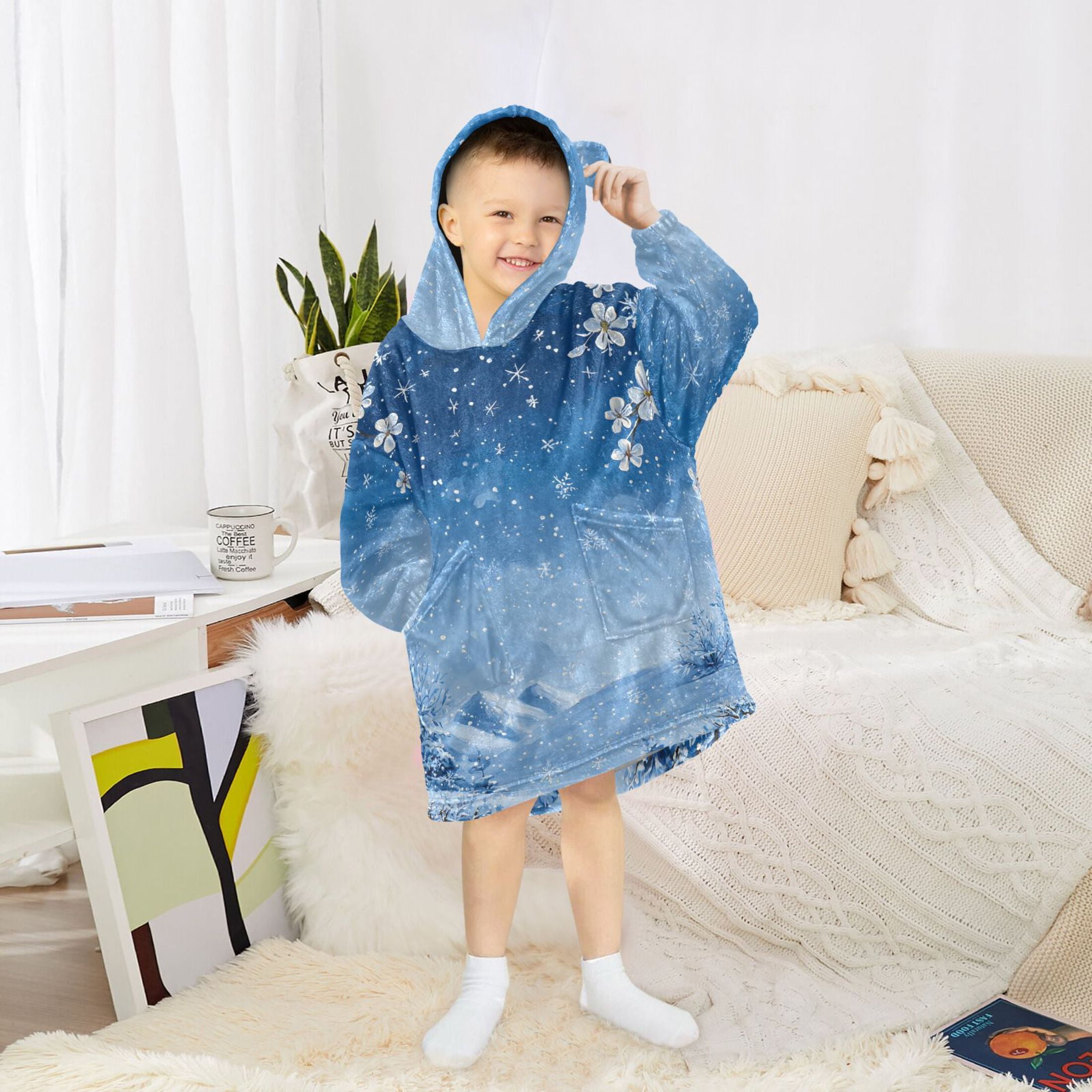 joogoo Wearable Blanket Hoodie Winter Flowers for Flannel Sherpa Pocket 3-14 YR S