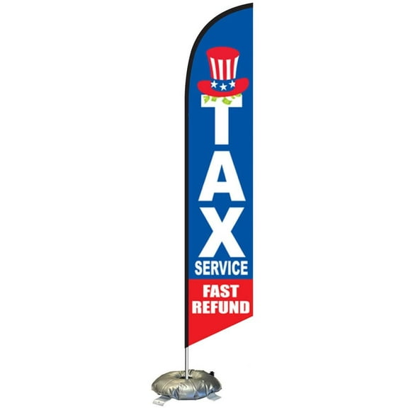 Tax Service Fast Refund Feather Flag Kit with Cross-Base and Weight-Donut, Outdoor Advertising Banner Swooper Flag, Hat Design