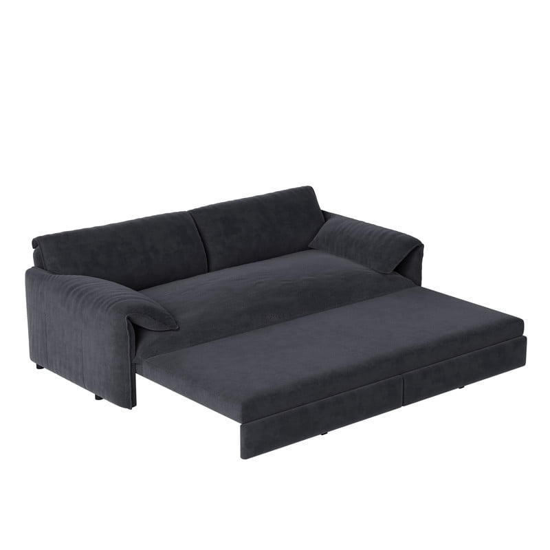 Convertible Queen Size Pull Out Sofa Bed, 3-in-1 Velvet Sleeper Sofa with Side Pocket, Modern 63.8'' Futon Couch for Living Room, Apartment