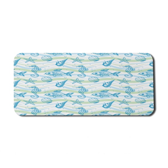 Nautical Computer Mouse Pad, Marine Ocean Shell Starfish Oyster Mollusk Sea Horse Underwater Aquatic Pattern, Rectangle Non-Slip Rubber Mousepad X-Large, 35" x 15", Mint Blue, by Ambesonne