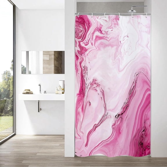 Hot Pink Marble Small Stall Shower Curtain 36 x 72, Abstract Ombre Half Size Narrow Shower Curtain Set, 36 inch Modern Fabric Shower Curtains for Chic Luxury Bathroom Decor