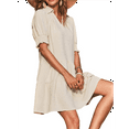 thumbnail image 3 of Women'S Pleated Mid Sleeve Dress Creamy White L, 3 of 7