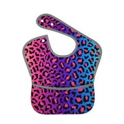 Bingfone Mess-Proof Baby Bib - Waterproof Bib For Baby Boy Or Girl With Food Catcher Pocket, Unisex-Leopard Neon Rainbow Gradient