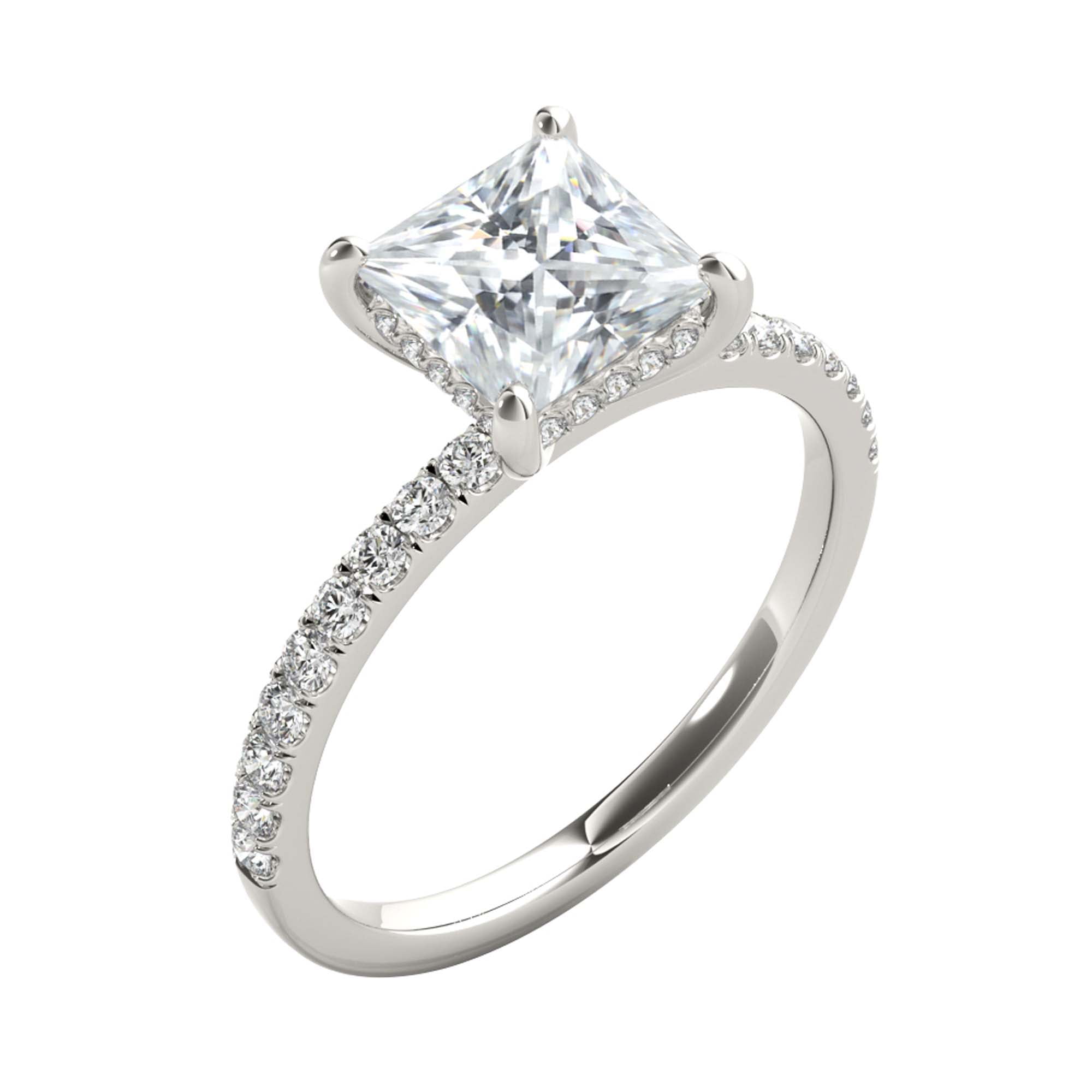 Mauli Jewels 1.55 Carat Princess Moissanite Natural Diamond Engagement Rings for Women 14K White Gold, Gifts for Her