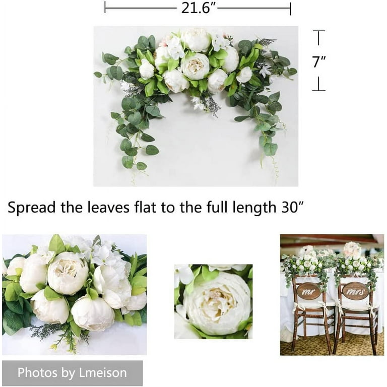 HAOSHICS Wedding Arch Flowers, 30 Inch Rustic Artificial Floral Swag for  Lintel, Arbor and Ceremony, Green Leaves Rose Peony Door Wreath Reception  Backdrop Home Decoration, Ivory 