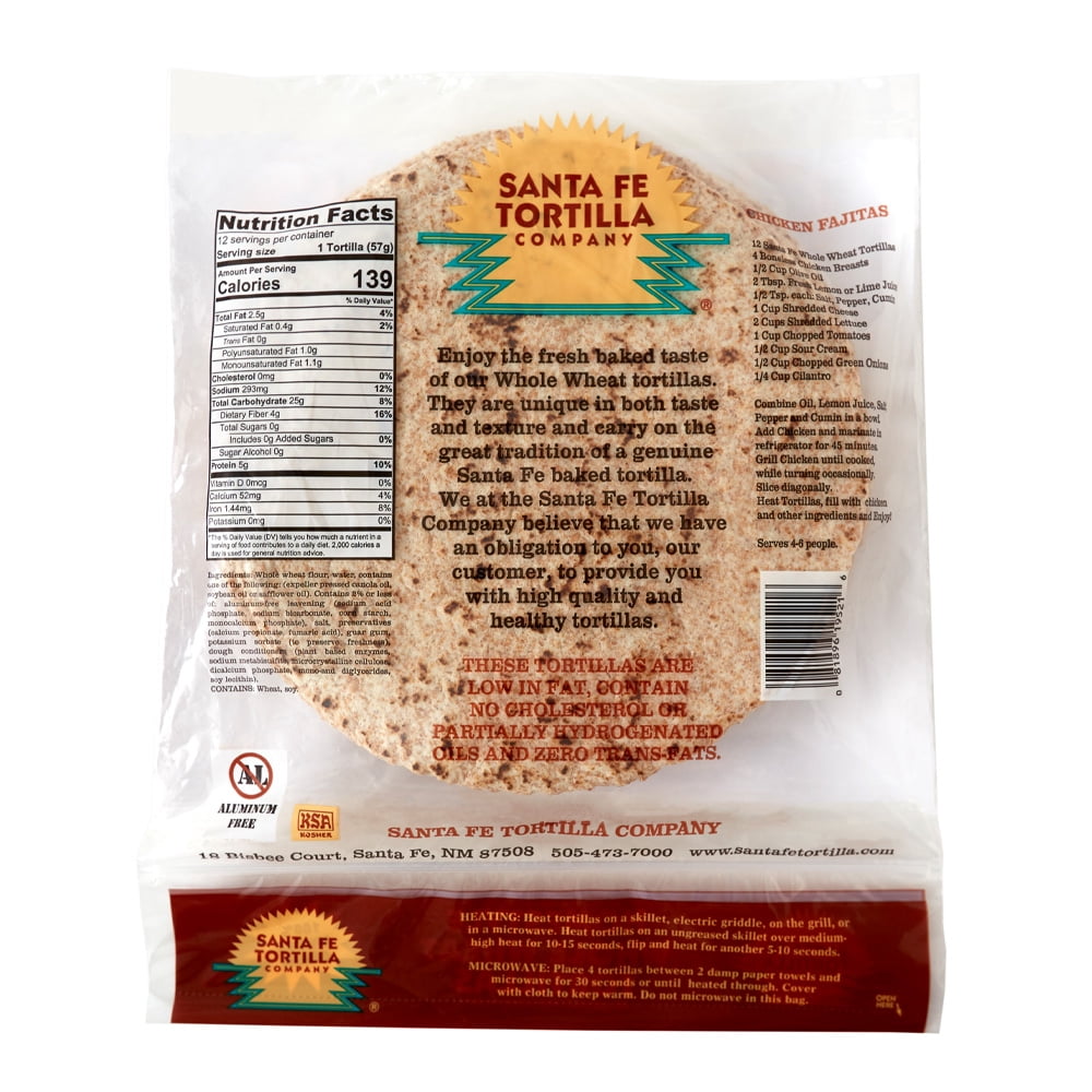 (4 pack) Santa Fe Tortilla Company 8" Homestyle Whole Wheat Flour Tortillas, 12 Count (24 oz)