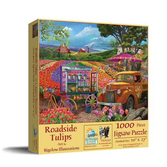 SUNSOUT INC - Roadside Tulips - 1000 pc Jigsaw Puzzle by Artist: Bigelow Illustrations - Finished Size 20" x 27" - MPN# 31712