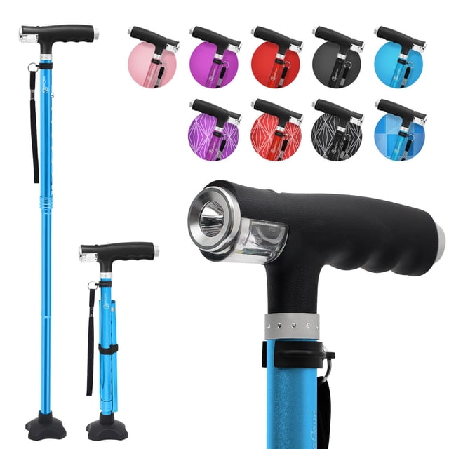 Bastón BeneCane para mujer, plegable, con dos luces LED, base estable, ligero y ajustable.