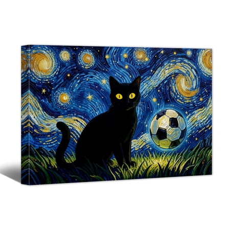 2026 World Football Cup Canvas Prints, Funny Cat Modern Soccer Canvas Wall Art for Living Room Bedroom, Abstract Painting for Man Cave Teens Boys Fans Gift