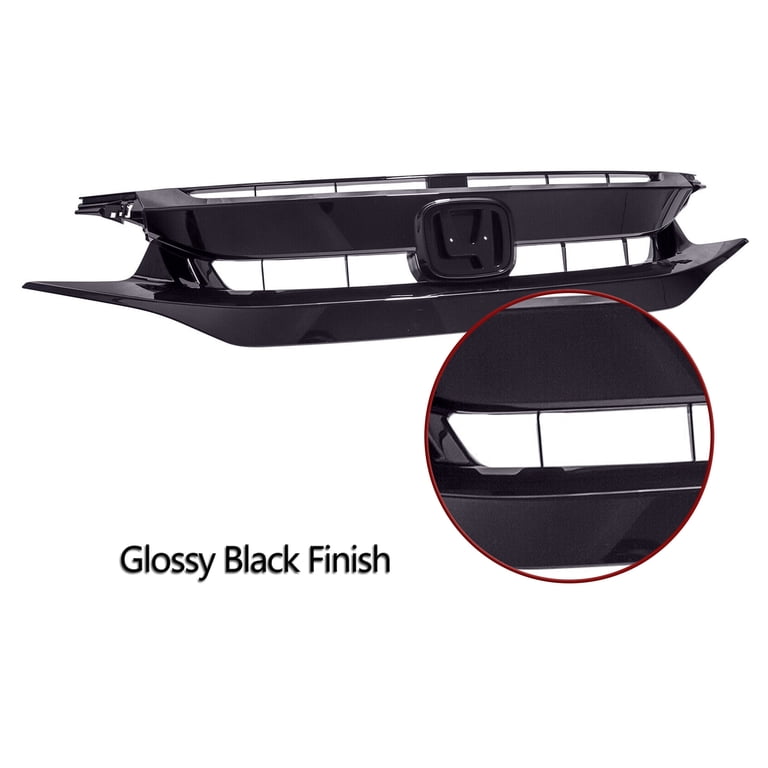 Gloss Black Front Upper Grille For 2019-2021 Honda Civic - ABS Plastic, Type R Style, Direct Fit