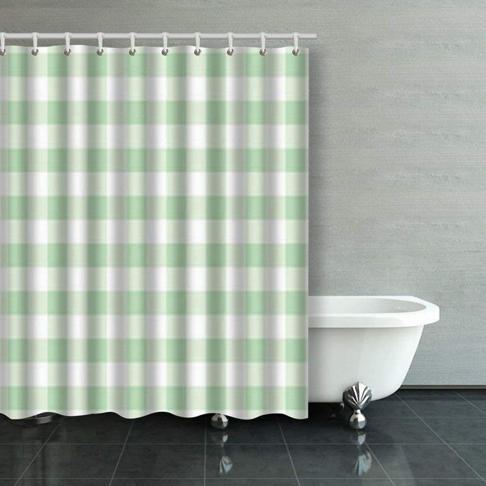 BPBOP Seamless Pastel Green Plaid Checkered Gingham Country Shower Curtains Bathroom Curtain