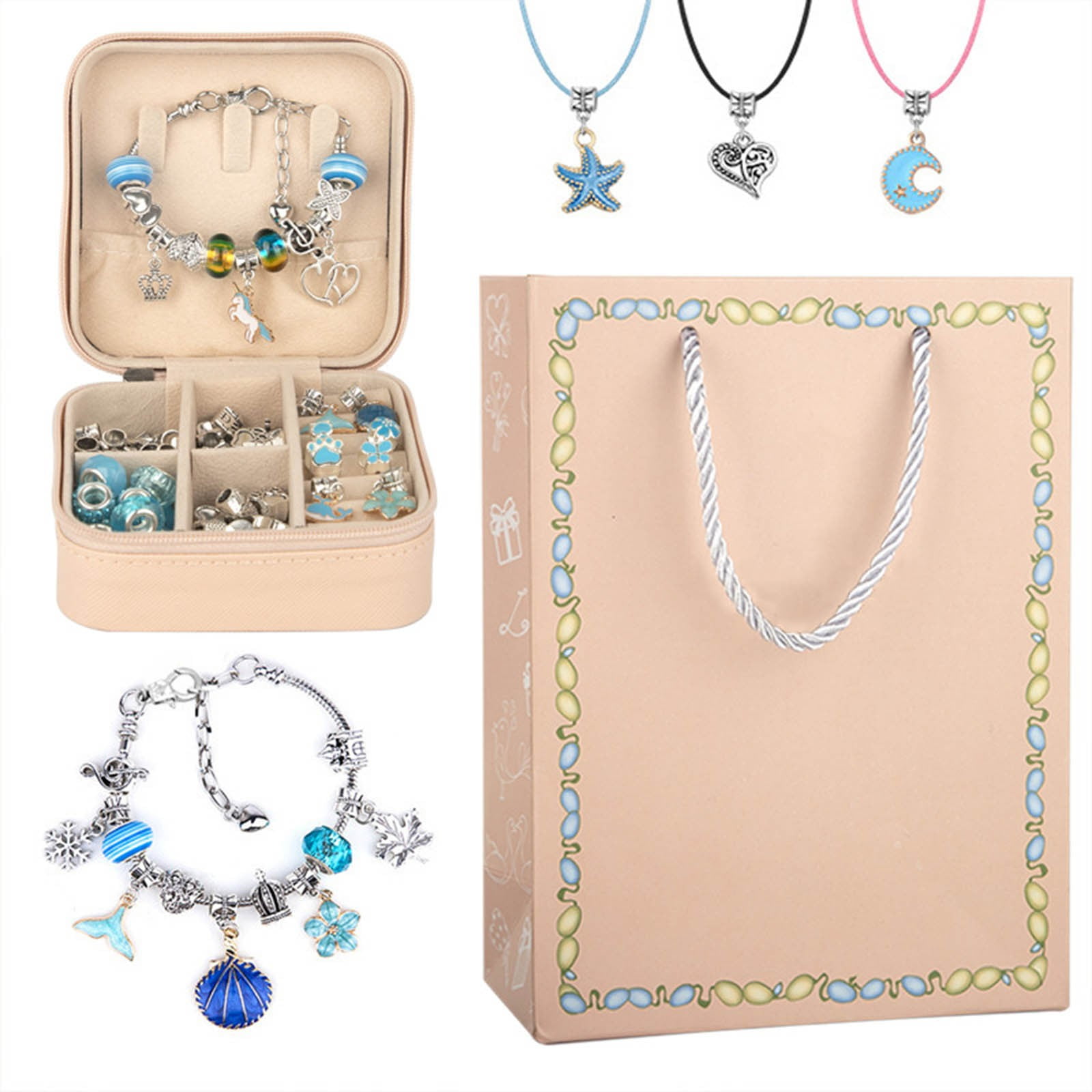 Make It Real Glamour Jewelry Set - Jewelry Box & Friendship Bracelet Kit  with Beads, Chains & Charms for Girls & Teens - Ages 8+