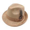 thumbnail image 5 of XIAOCHA Womens Feather‑Bow Fedora Hat Solid Wide‑Brim Hat Outdoor Festival Hat,Beige, 5 of 8