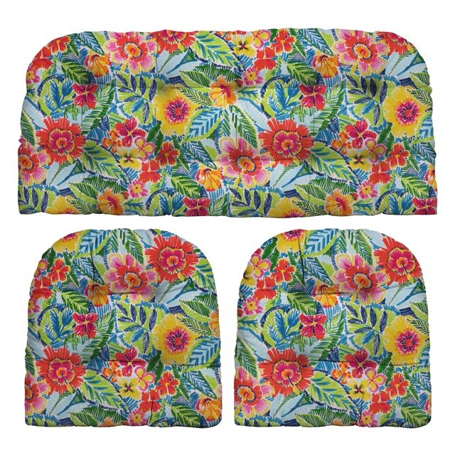 RSH Décor Indoor Outdoor 3 Piece Tufted Wicker Cushion Set, Standard ...