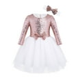 thumbnail image 4 of iEFiEL Girls Mesh Sequined Flower Girl Dress Princess Bridesmaid Birthday Party Dress with Headband, 4 of 4
