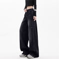 thumbnail image 4 of LWavelet Womens Paneled Wide Leg Jeans High Waisted Daily Casual Denim Pants Black S, 4 of 5