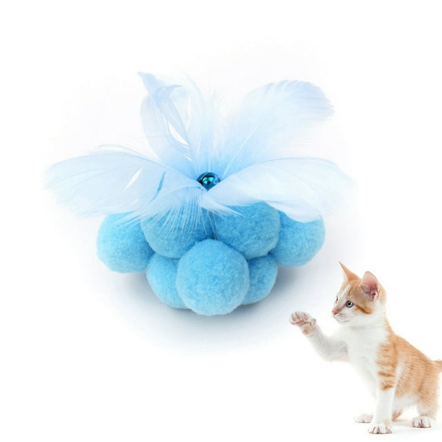 Cat Plush Ball Interactive Faux Feather Cat Play Ball Kitten Ball Toy with Bell