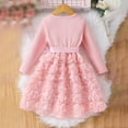 thumbnail image 6 of Fshinging Girls Dresses Autumn Long Sleeve Crew Neck Rose Ruffle Tulle Princess A-Line Formal Dress Size 2-3 Years, 6 of 6