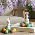 thumbnail image 6 of Kchsji Wooden Bunny Figurine, White and Black Striped Rabbit Statue Easter Decoration, Handcrafted Wood Ornament for Spring, Charming Home Decor For Table Shelf Desk Mantel Centerpiece Display, 6 of 7