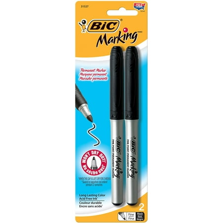 Mark-It Permanent Marker, Fine Point, Black, 2 Markers (GPMP21-Blk), long-lasting (won't dry out up to 2 weeks if cap is left off) By BIC Ship from (Best Way To Remove Permanent Marker From Skin)