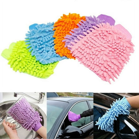 RichLink House Cleaning and Car Wash Mitts, Home Dusting Microfiber Gloves, Washing Clean Polish Faster, Purple 1pcs