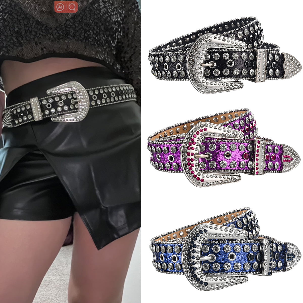 Namzi Western Men Women Rhinestone Belts Bling Crystal Studded