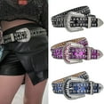 thumbnail image 2 of Namzi Men Women Rhinestones Belt, Western Bling Belt Sparkly Diamond Belt Cowgirl Cowboy Punk Studded Belt (White Pink), 2 of 2