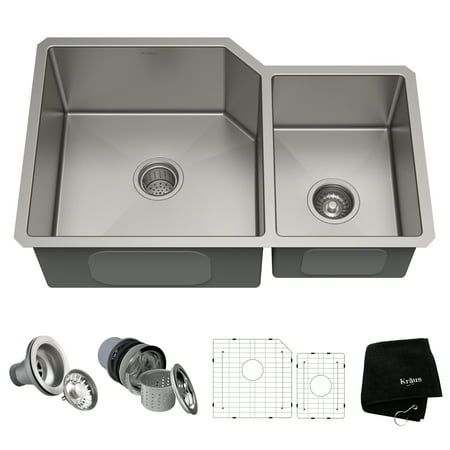 KRAUS Standart PRO™ 32-inch 16 Gauge Undermount 60/40 Double Bowl Stainless Steel Kitchen (Best Stainless Steel Undermount Sink)