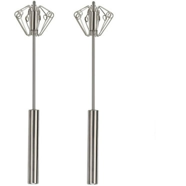 Stainless Steel Whisks, 2 Pack Egg Whisk Set Milk Frother Egg Beater Blender, Rotating Push Whisk Mixer Kitchen Utensils Silver