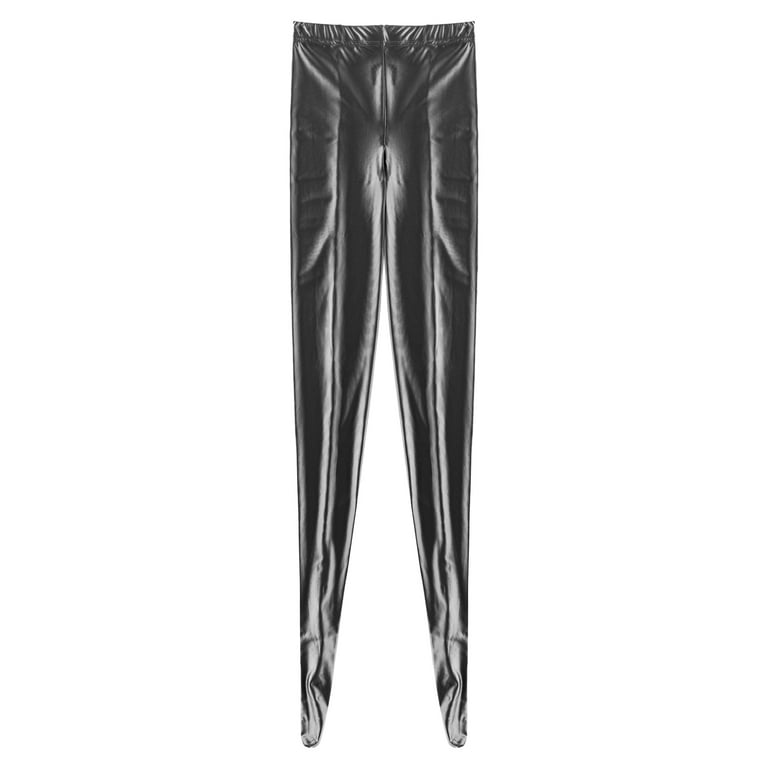 Womens Black High Waist Latex Suit Pants Leggings Crotch Zipper,Black,M