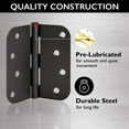 thumbnail image 6 of Design House 10-Pack Heavy Duty Steel 4" x 4" Interior Door Hinges with 5/8" Radius, Matte Black, 6 of 13