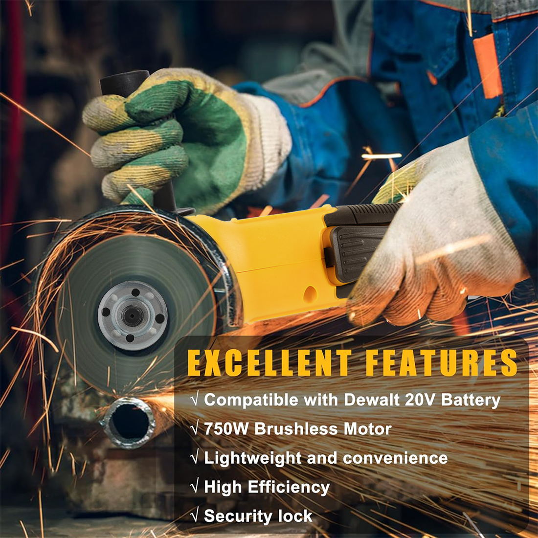 20V Brushless Cordless Angle Grinder, 4-1/2" Grinder Fit for Dewalt 20V MAX Battery (Battery Not Included), with 4 Variable Speeds for Cutting, Grinding, Polishing