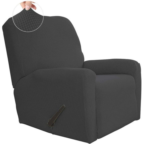 Easy-Going Recliner Stretch Sofa Slipcover Cover 4-Pieces Furniture Protector Couch Soft with Elastic Bottom, Spandex Jacquard Fabric Small Checks(Recliner,Dark Gray)