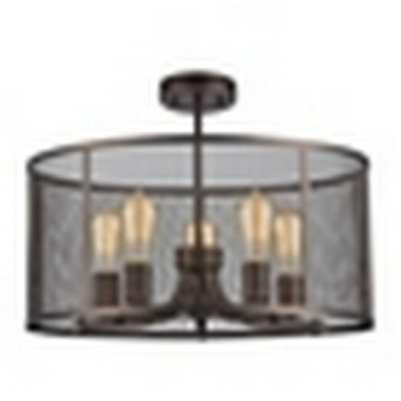CHLOE Lighting LORRY Industrial 5 Light Rubbed Bronze Semi-flush 20" Wide