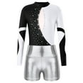 thumbnail image 4 of renvena Kids Girls Long Sleeve Gymnastic Leotard Ballet Dance Bodysuit Top  with Metallic Shorts Dancewear, 4 of 7