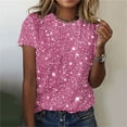 thumbnail image 2 of Byworldtasic Womens Blouse Womens Full Sequin Tops Glitter Party Shirt Short Sleeve Sparkle Blouses Round Neck Loose Summer Tunic Shirts, 2 of 4