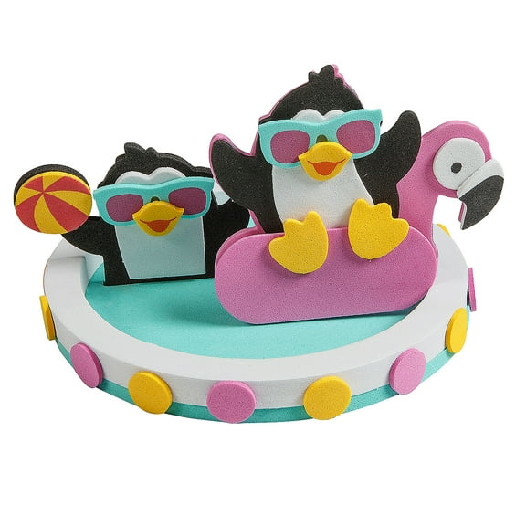 Fun Express 6" x 3 1/4" 3D Animals Floating in a Pool Foam Craft Kit - Makes 12