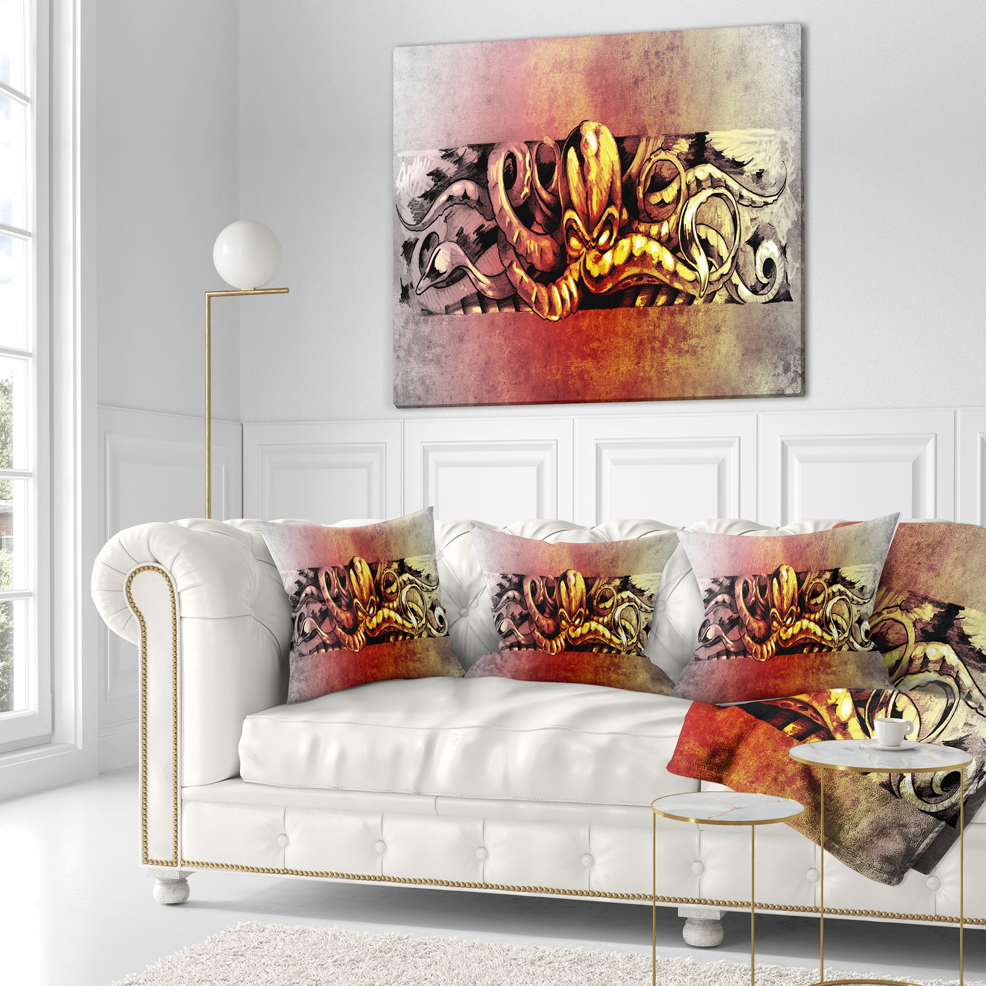 Designart Octopus Sketch in Yellow Shade - Animal Throw Pillow - 16x16