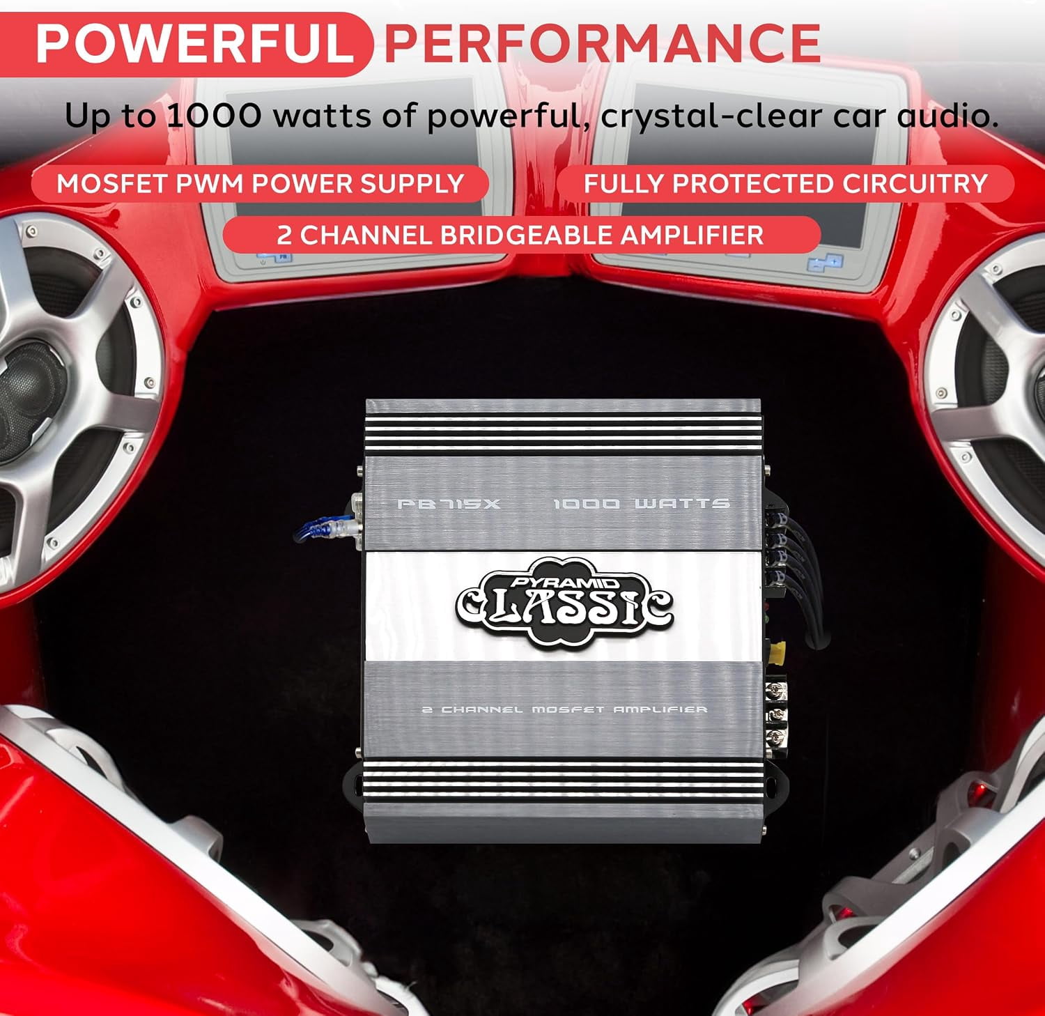 Pyramid PB715X 1000 Watts 2 Channel Bridgeable Car Amplifier