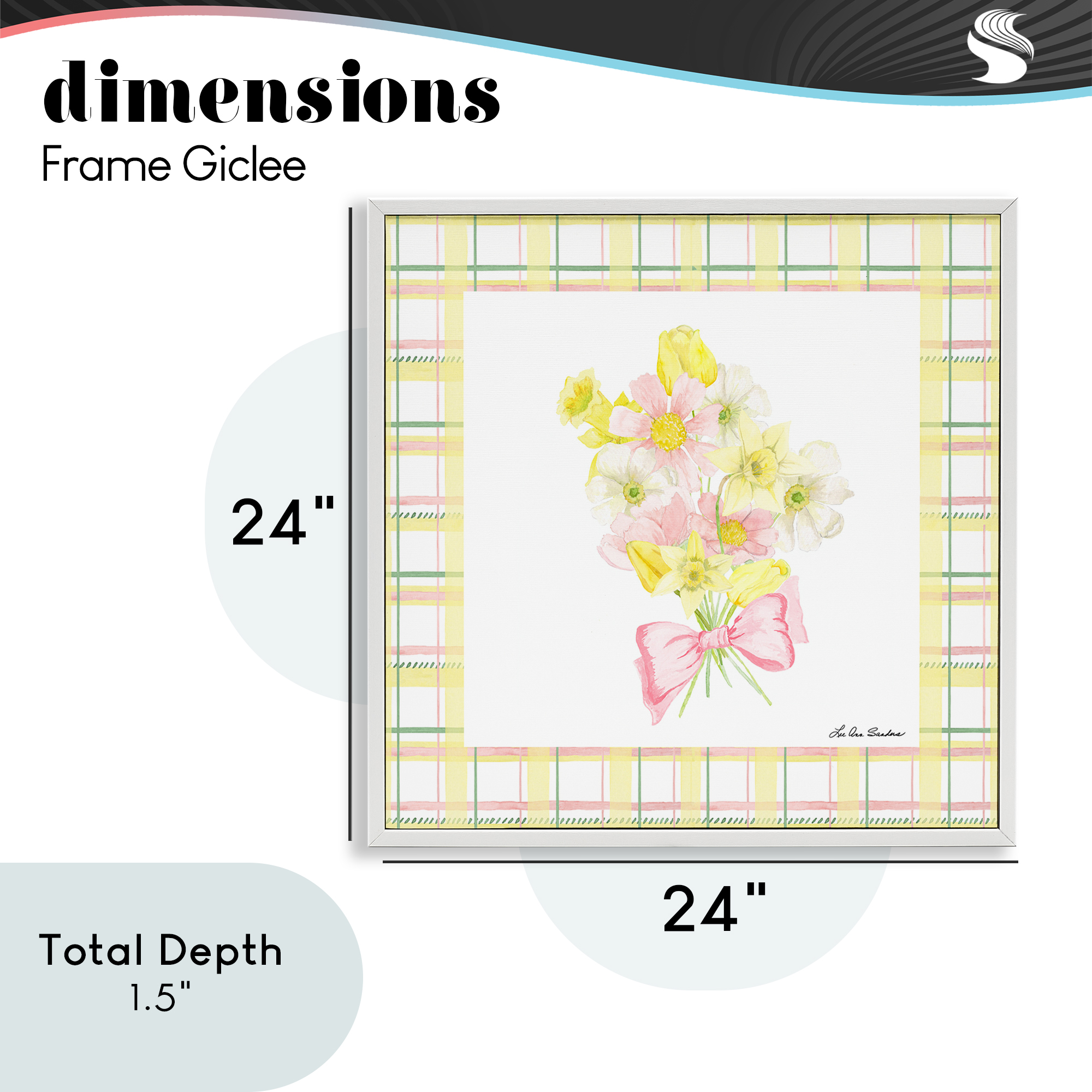 Spring Daffodils on Plaid White Framed Giclee Art, design by Lee Ann Sanders