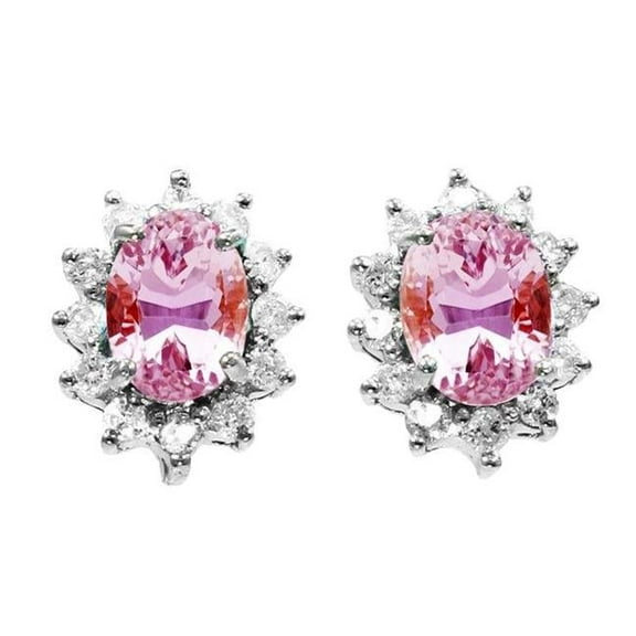 Halo Oval Cut 12 CT Pink Kunzite & Round Diamond Stud Earrings