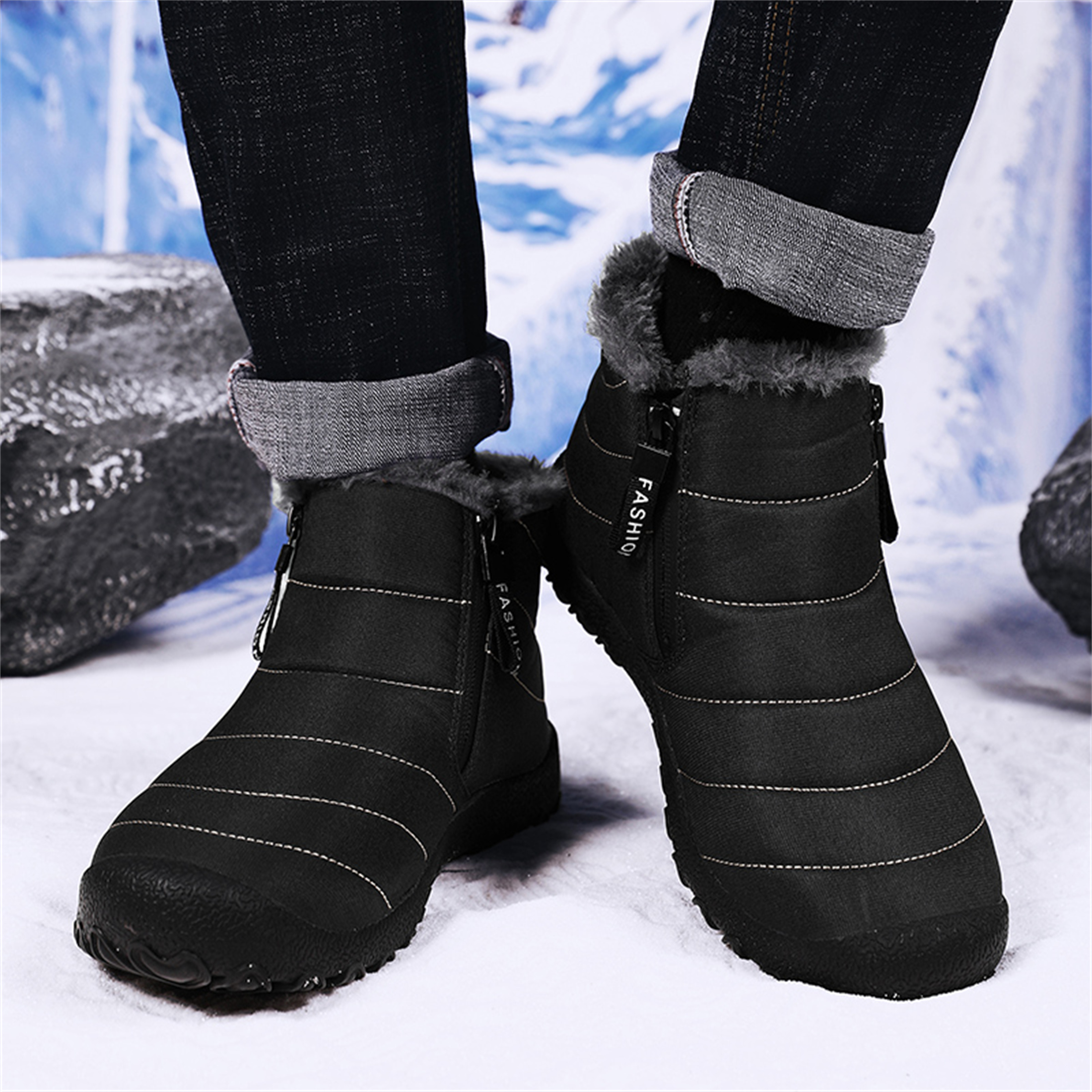 LASUDRAA Mens Barefoot Winter Boots Water-Resistant Slip-Resistant Hiking Snow Shoes Lightweight Warm Ankle-High Boots, Wide Toe Box,Trails & Everyday Wear