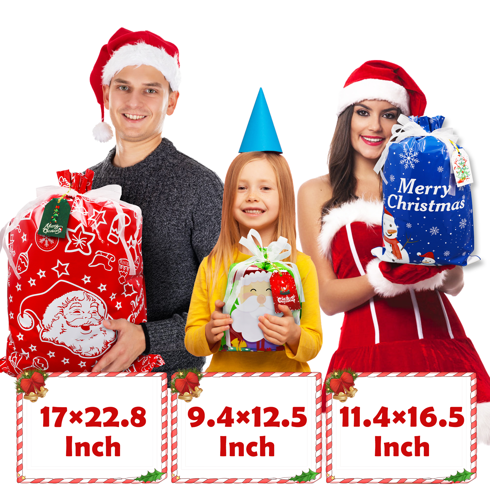 TUONITO 30-Piece Christmas Drawstring Gift Bags, Assorted Sizes photo 5