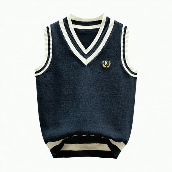 Gvdentm Boys Uniform Sweater Boys Sweater Vest Unisex Cable Knit Cotton Toddler Uniform Vest for Little Big Childrens Kids Teenage Girls(Navy,9-11 Years)