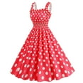 thumbnail image 3 of Elainilye Fashion Dresses for Women 2024 Round Neck Sleeveless Retro Suspender Wrapped Breast Polka Print Lace A-Line Dress,Red, 3 of 4