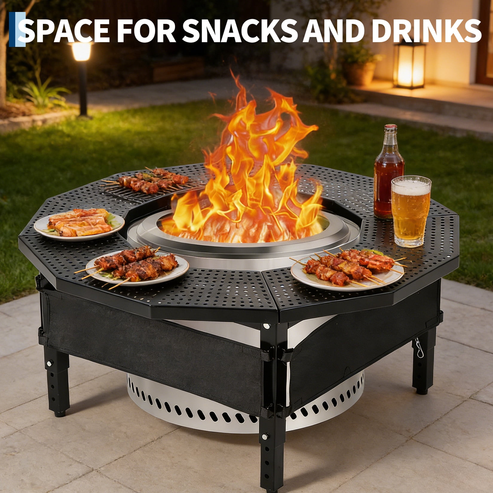 Black Fire Pit Table Surround – 360° Safety Barrier for Solo Stove, Heavy Duty Q235 Steel Campfire Table, UV-Resistant Outdoor Patio Accessory, Rustproof Metal Portable Fire Pit Stand