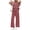 Burgundy, variant on Women Short Sleeve Casual 2 Piece Sets Stripe Print Shirt Tops and Wide Leg Pants Lounge Sets