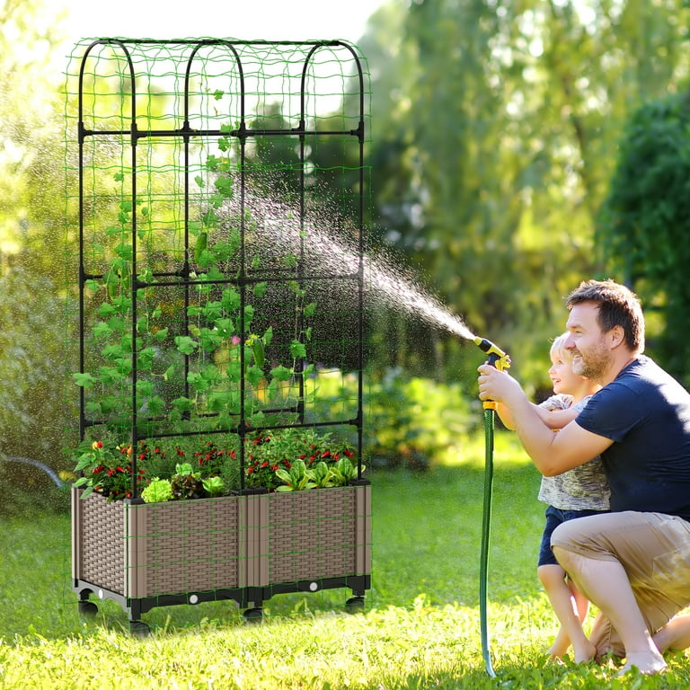Aboron Raised Garden Bed with Tomato Planter Box Trellis, 72.8 inchh Self-Watering Tomato Planter for Climbing Vegetable and Plants Vine Flowers